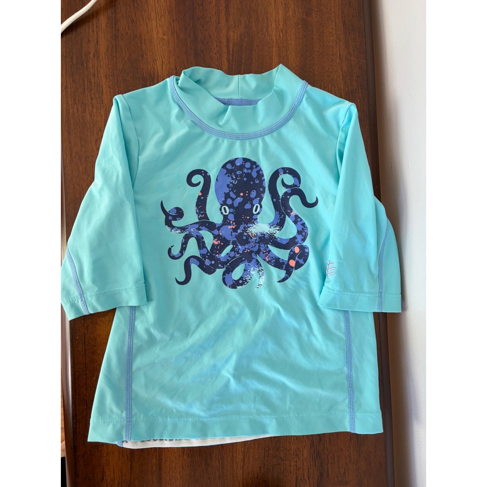 Coolibar Rash Guard Kids XS Blue Octopus Print UPF 50+ Sun Protection Swim